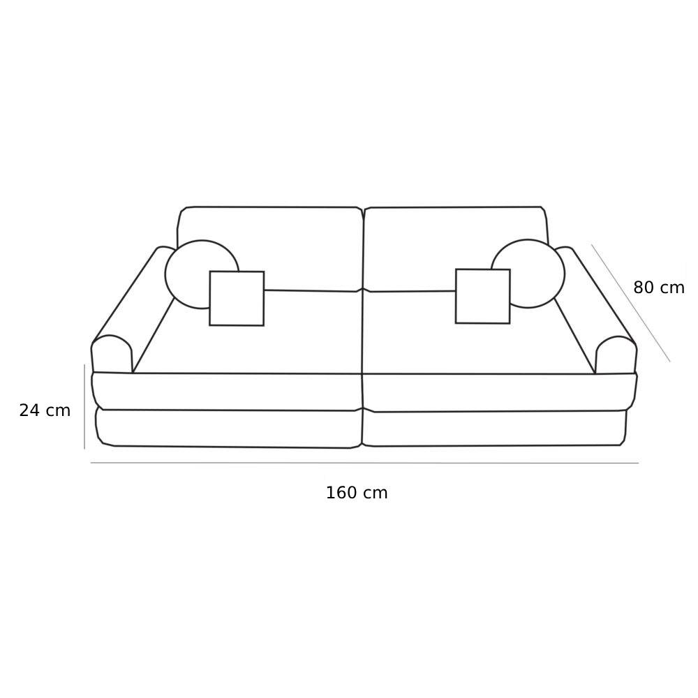 Dimension diagram of MeowBaby modular sofa showing 160cm width and 80cm height