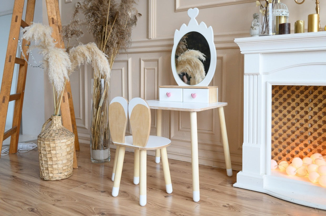 Family-scl Princess Beauty Table Chair with Mirror Crown – диаграма с размери | Nestling
