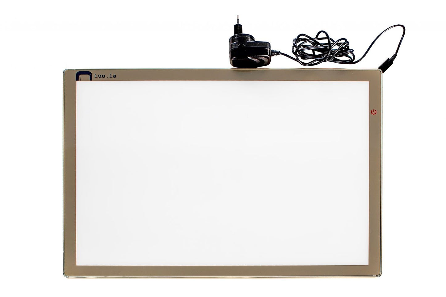 LUULA light board with golden frame and power adapter and cord