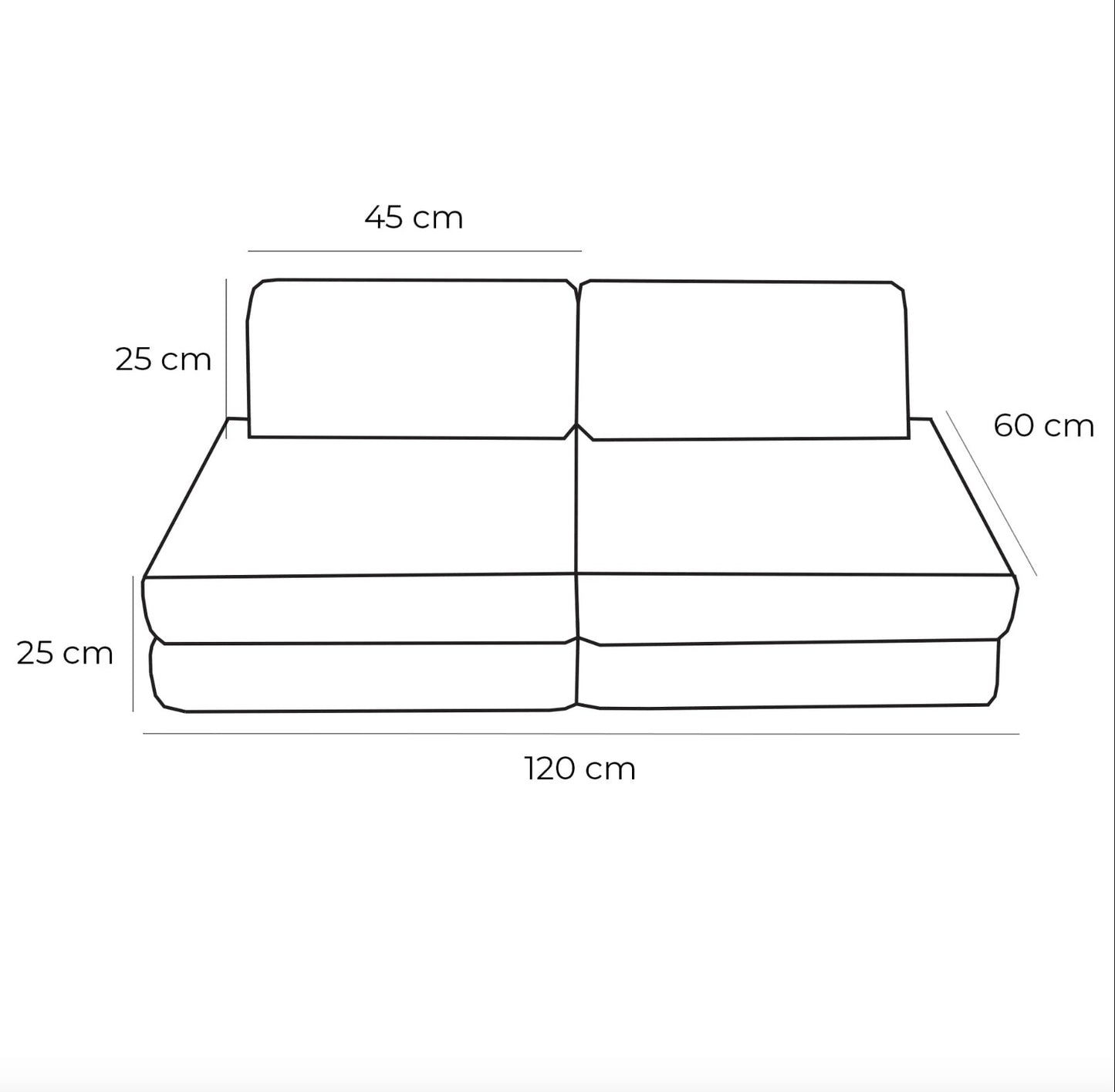 MeowBaby Churros Small Modular Kids Sofa Forest Green – dimensions diagram mini foam sofa | Nestling
