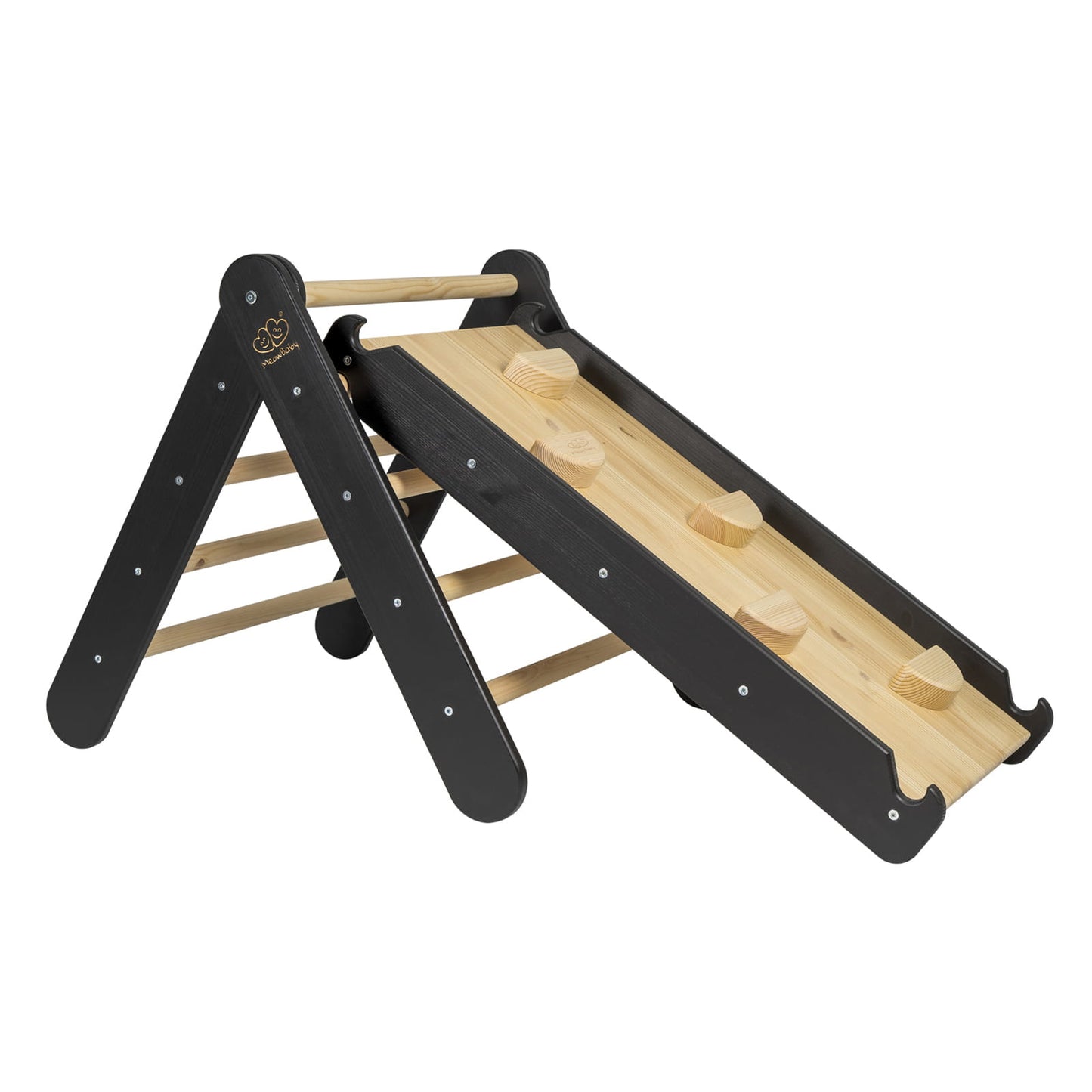 MeowBaby Kids Ladder with Slide and Climbing Wall Black – напълно сглобен в игрална стая | Nestling