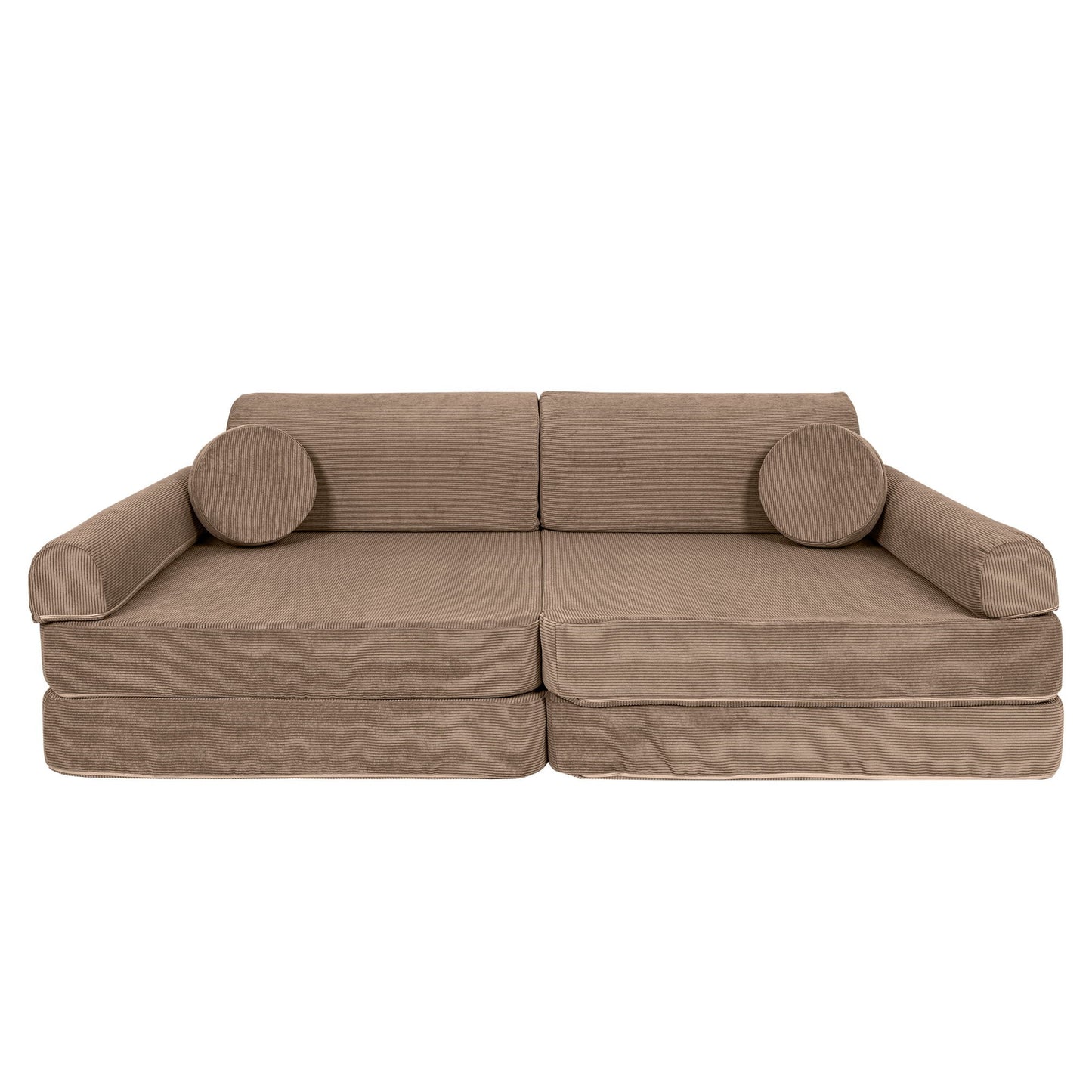 MeowBaby Large Modular Sofa Slimcord Corduroy Brown – compact sofa configuration for kids room | Nestling