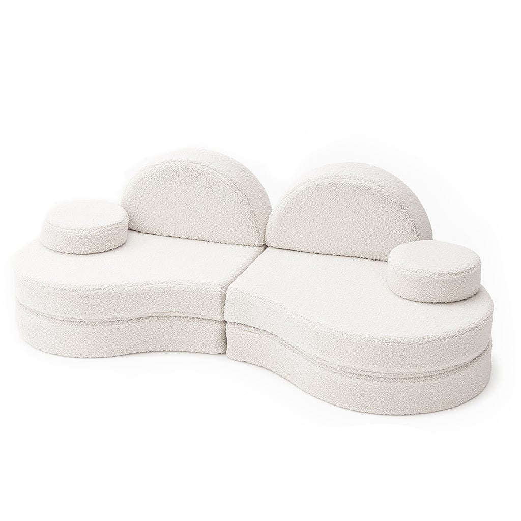 MeowBaby Modular Sofa Coccolo 6-Piece Kids Foam Sofa – преден изглед пълен сглобен диван Bearly офбяло буклé | Nestling