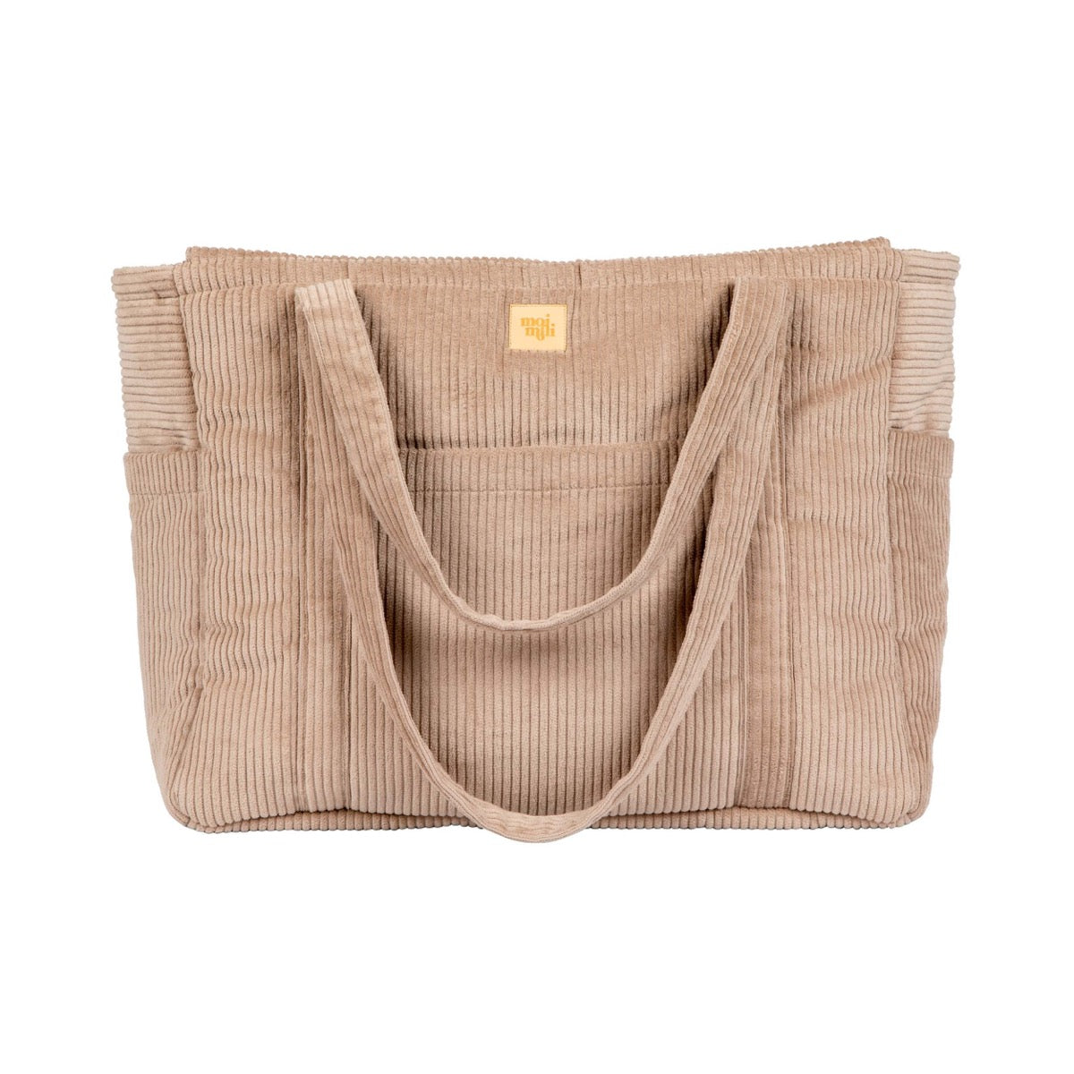 Latte velvet weekender bag top view displaying ribbed fabric and handles