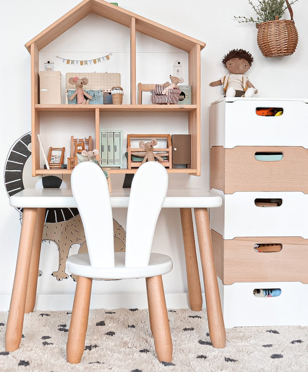Kidozia Bunny Tisch- und Stuhlset aus Buche mit Hasen-Motiv