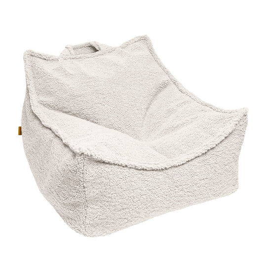 Cream Bearly Sako bean bag pouf with textured fabric and carry handles for kids