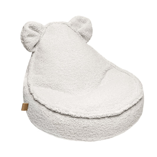 Cream teddy bean bag with soft textured fabric and rounded ear details for kids