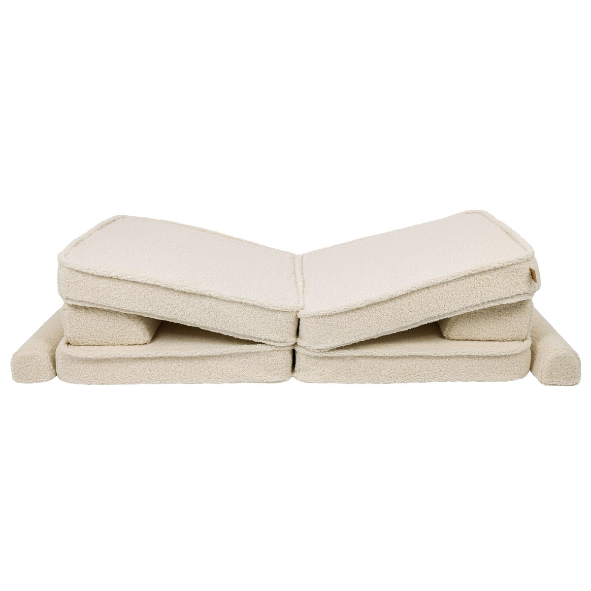 Bearly cream modular sofa in angled V-shape configuration with cushions and armrests