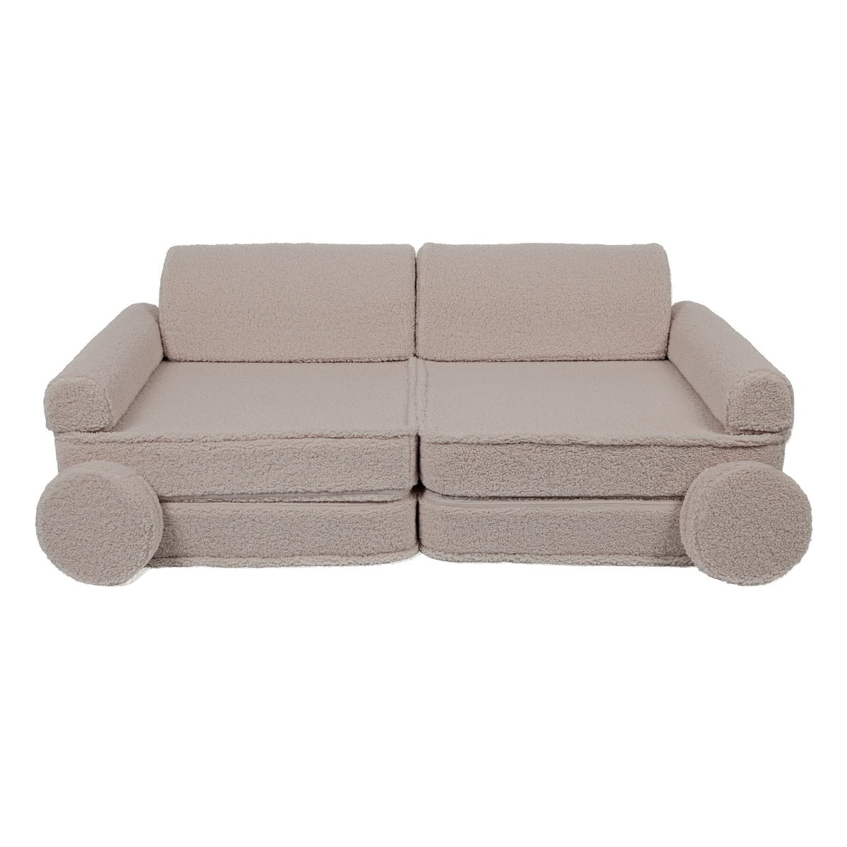 MeowBaby modular sofa fully assembled as large lounge with cushions and round supports