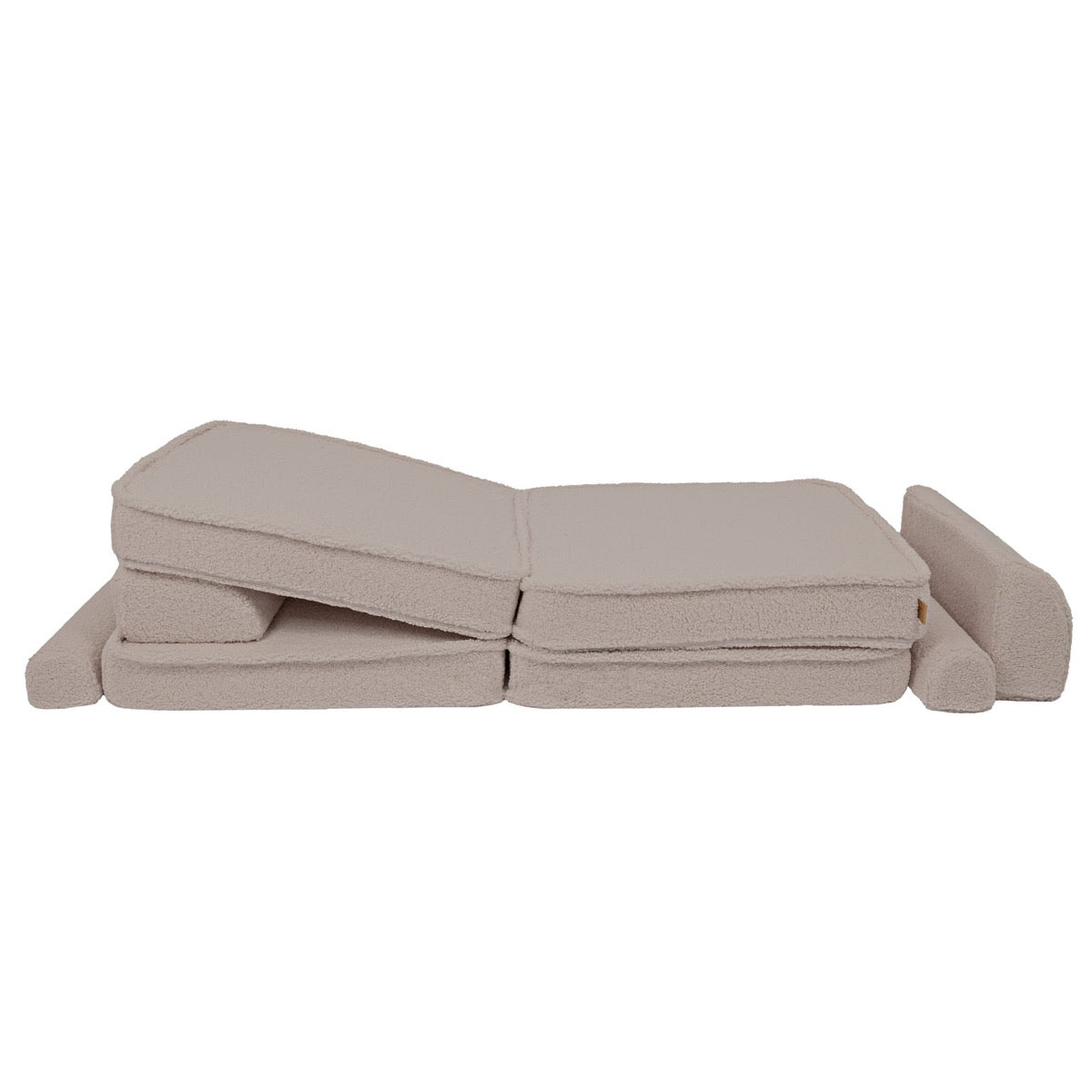 MeowBaby modular sofa laid flat as bed with cushions and arm supports