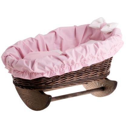 Wicker Stories Mimi Wicker Cradle For Dolls, Pillow And Duvet - Pink Lining