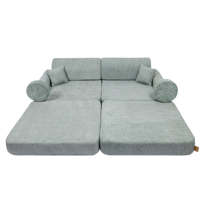 Top-down view of fresh mint modular sofa showing cushion arrangement