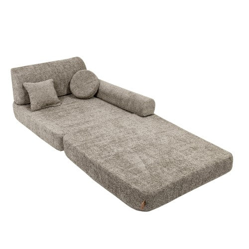 MeowBaby modular sofa converted to bed configuration with extended sleeping surface