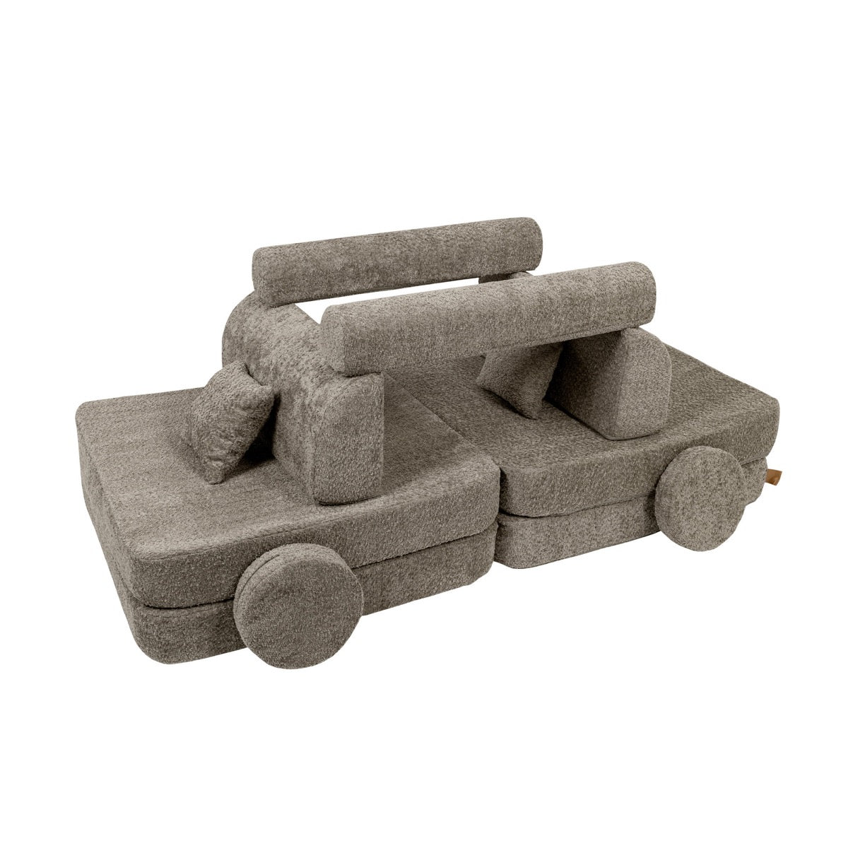 MeowBaby modular sofa pieces arranged as toy truck design for creative play