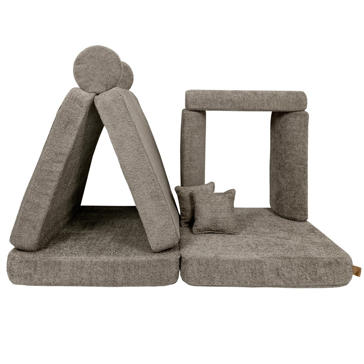 MeowBaby modular sofa pieces forming tent and tunnel play structures for kids