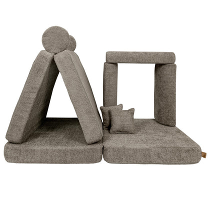 MeowBaby modular sofa pieces forming tent and tunnel play structures for kids