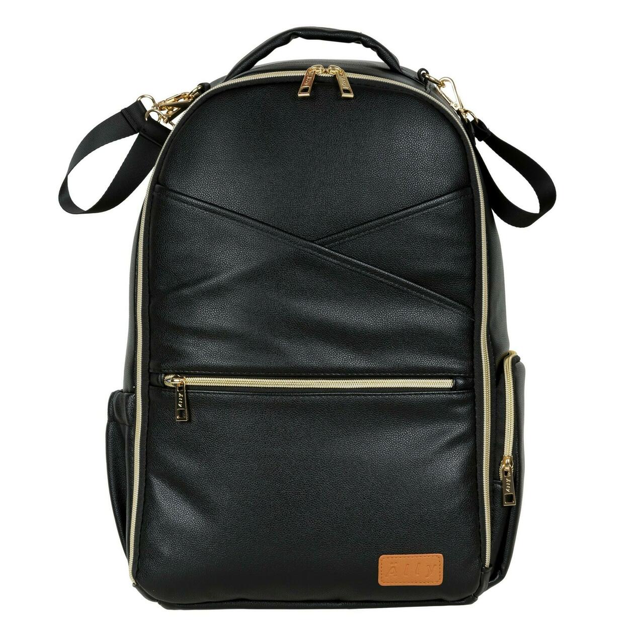 Ally Scandic large diaper backpack in espresso with dual handles and gold hardware front view