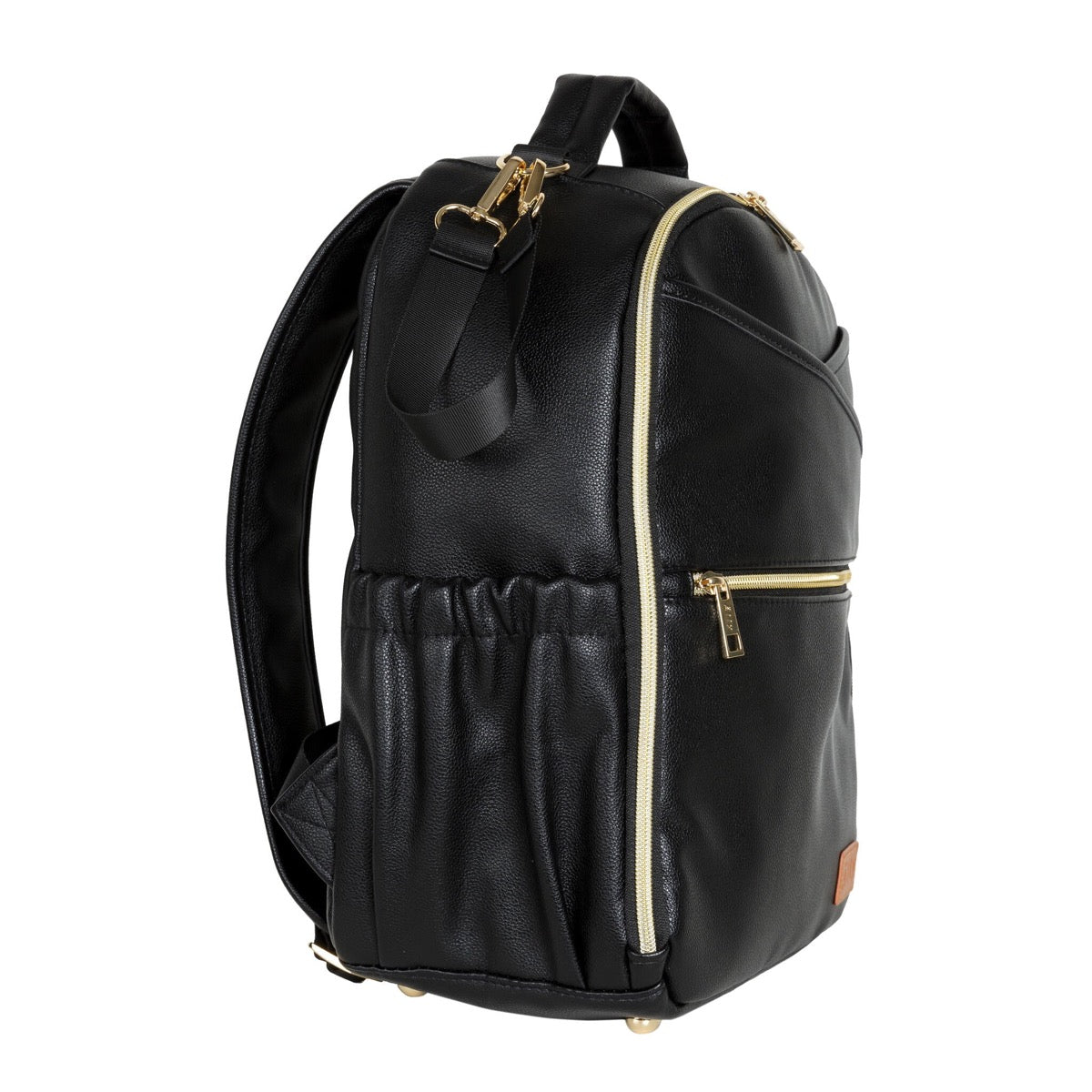 Black Ally Scandic diaper backpack shown from side angle