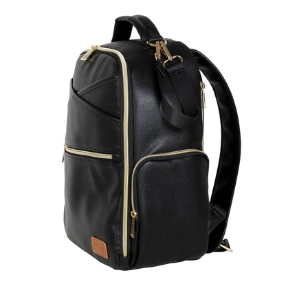 Black Ally Scandic diaper backpack back view highlighting side pocket