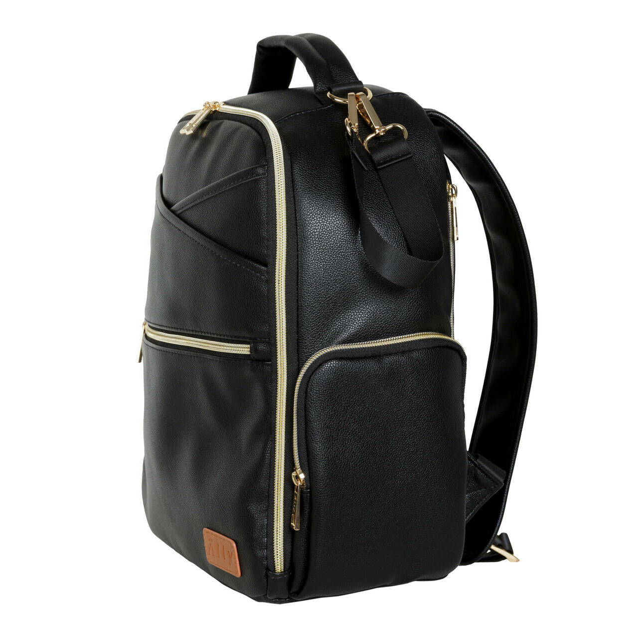 Black Ally Scandic diaper backpack back view highlighting side pocket