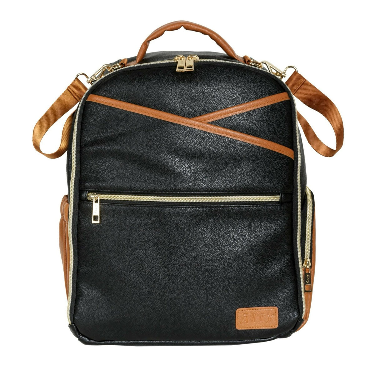 Top view of diaper backpack with dual handles and structured rectangular shape