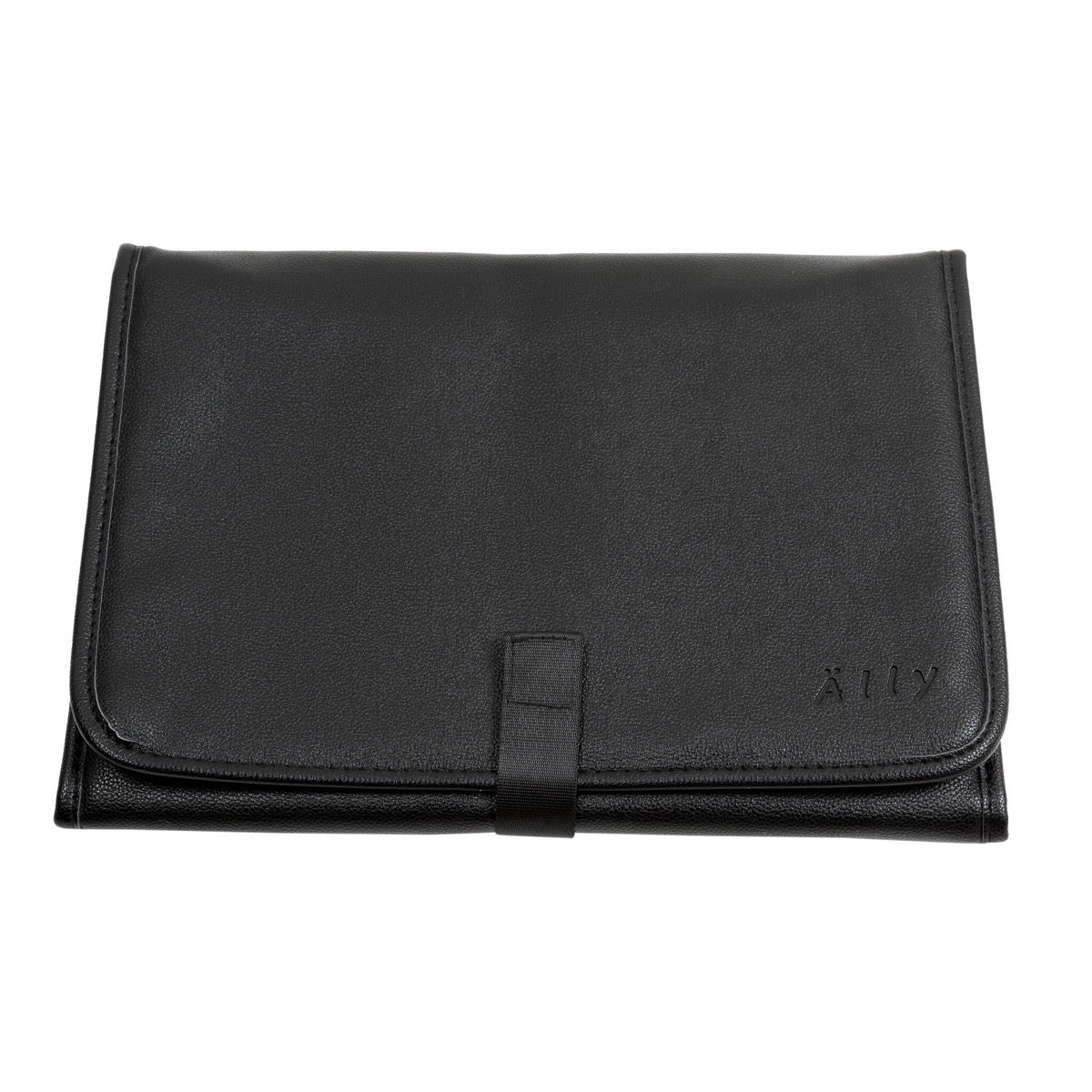 Black vegan leather changing mat with Ally Scandic branding