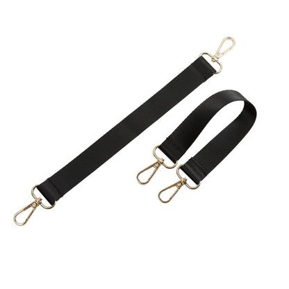 Black and tan adjustable shoulder straps for diaper backpack