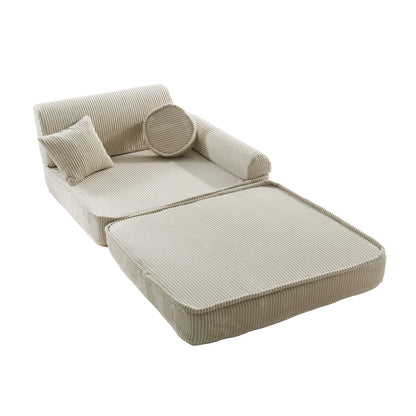 MeowBaby modular sofa converted to bed configuration with pullout mattress extension