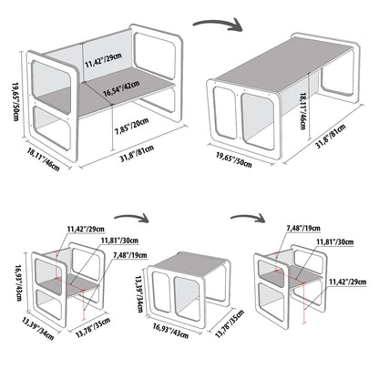 Dimension diagram showing measurements of Montessori weaning table and chair set