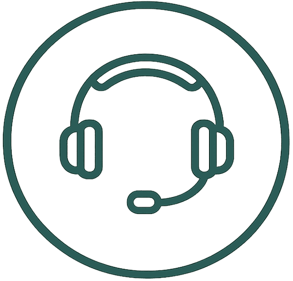 Icon of a headset in a circle on a white background