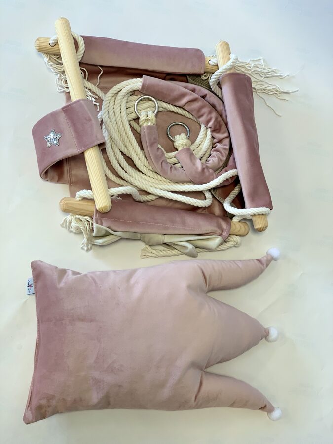 Kai aš mažas buvau Swing with Crown Shaped Cushion – Dusty Pink