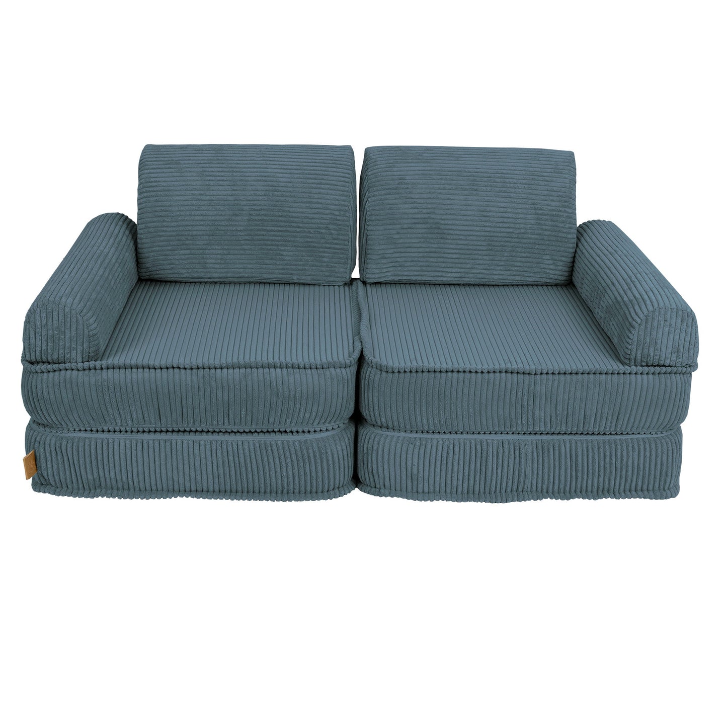 Medium modular kids sofa in turquoise with two-seat configuration and removable cushions