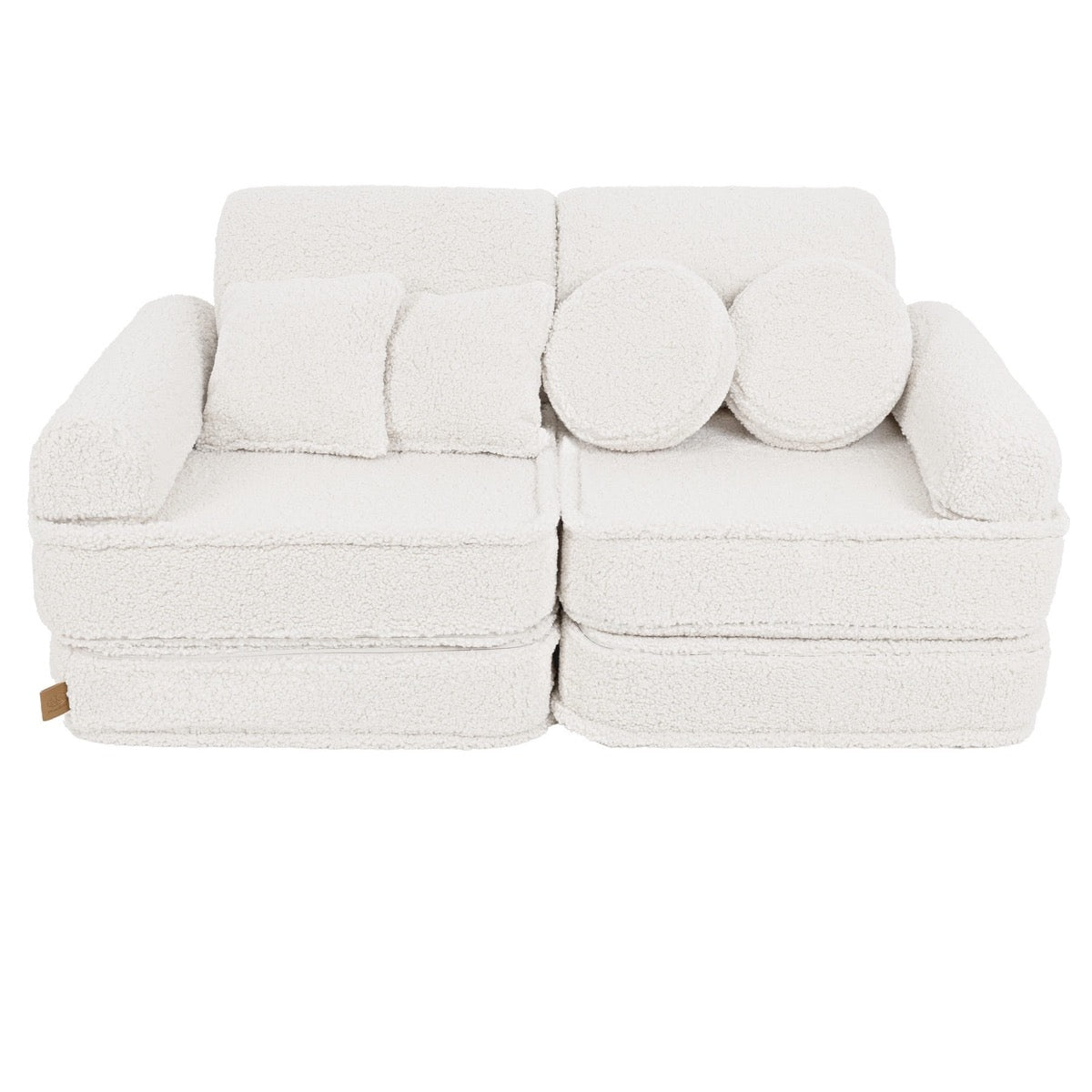 Bearly cream modular sofa front view with rounded back pillows and rectangular cushions
