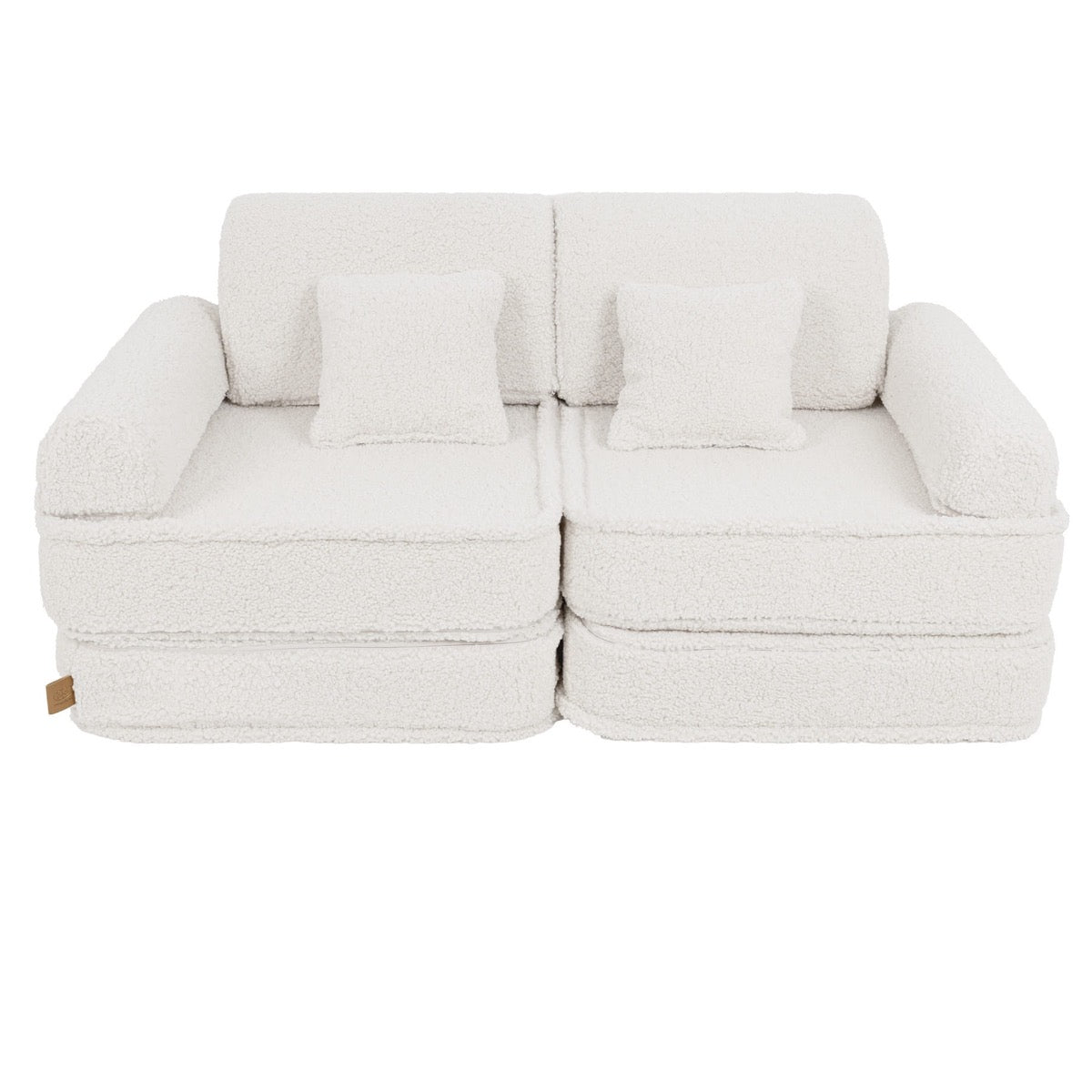 Bearly cream modular sofa front view with rectangular cushions stacked as backrest