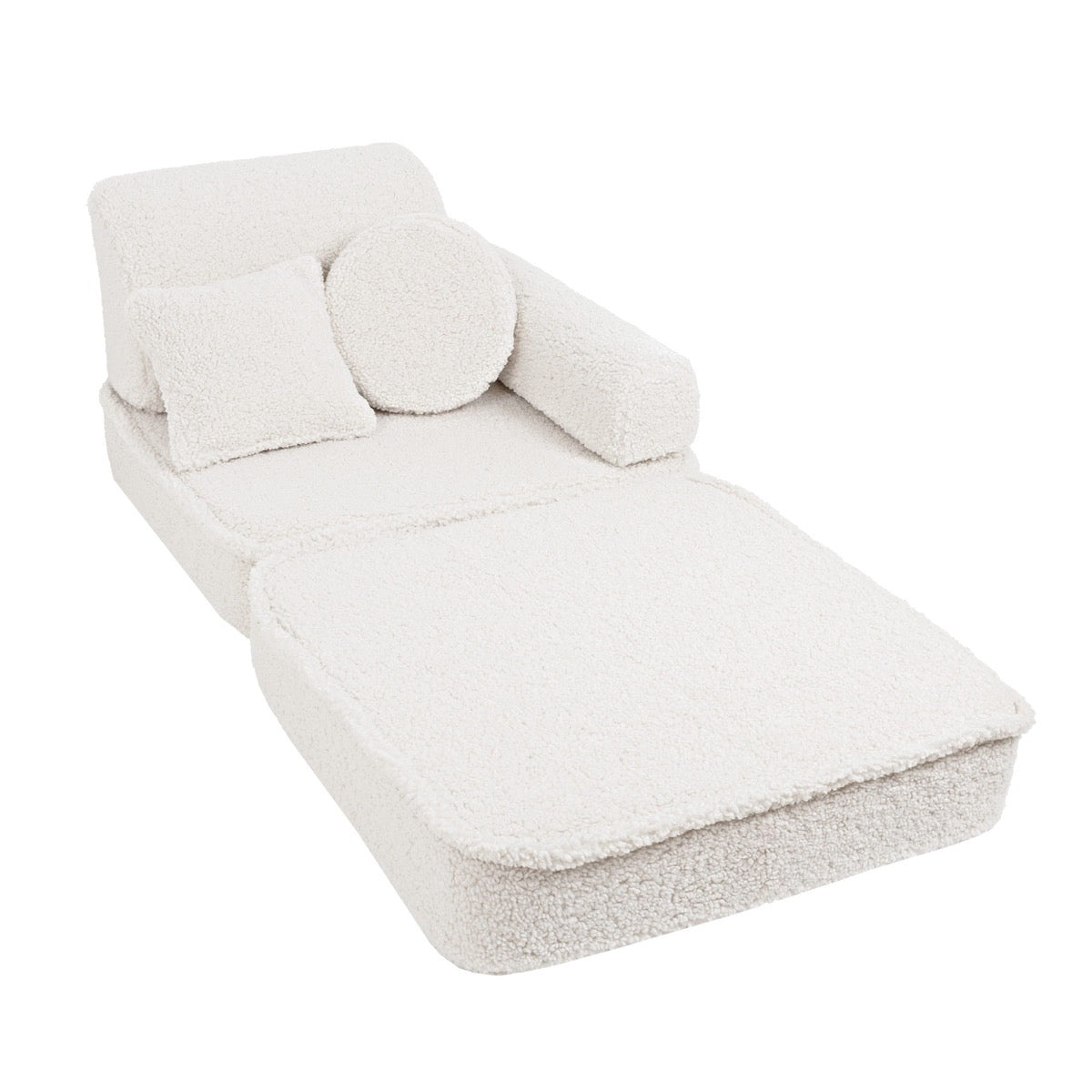 Bearly cream modular sofa single seat angled view with round pillow and rectangular cushion