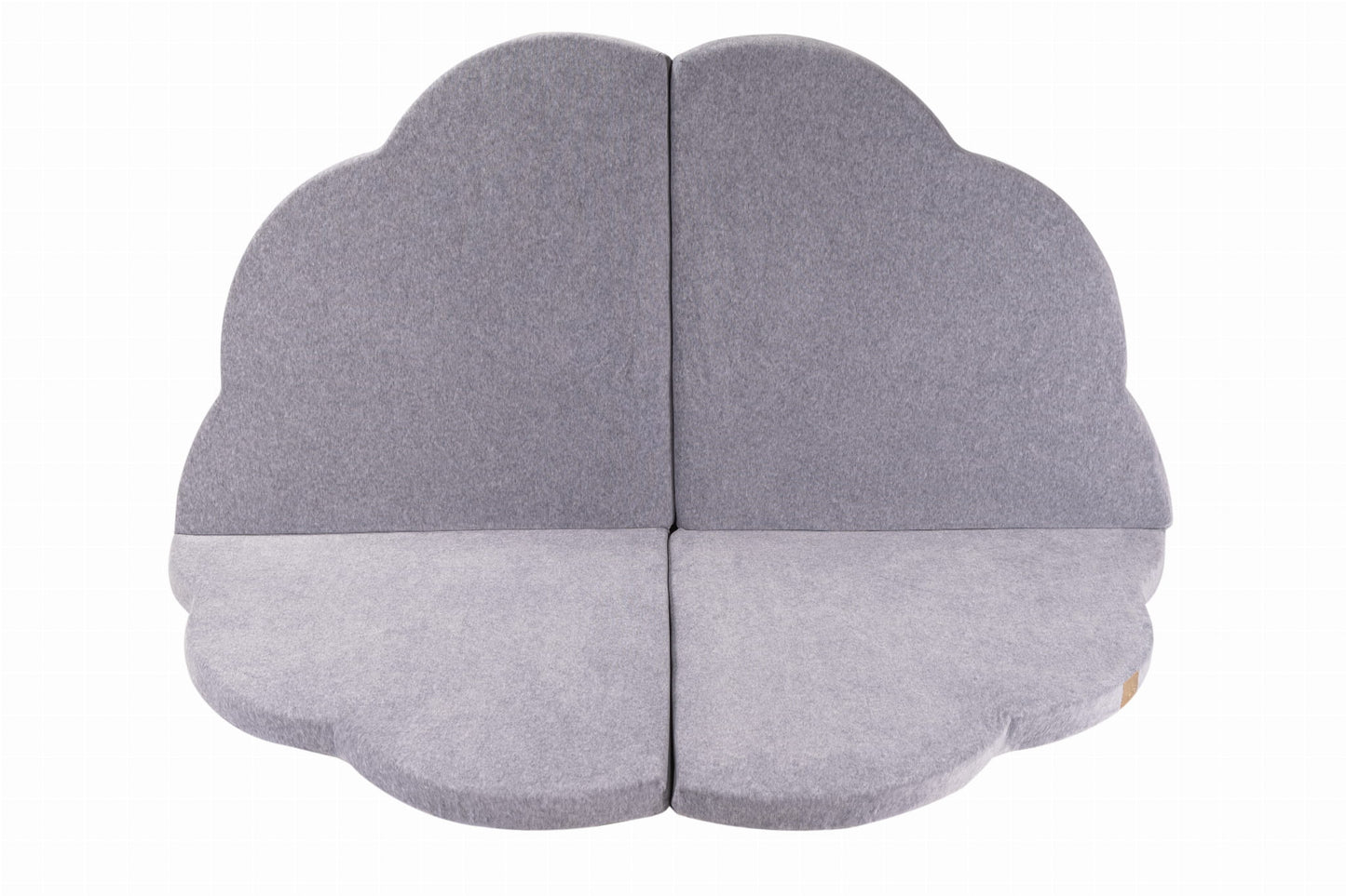 Top view of light grey velvet cloud shaped play mat with two-tone color design
