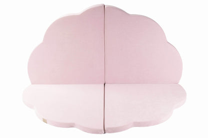 Top view of pink velvet cloud shaped play mat folded in half