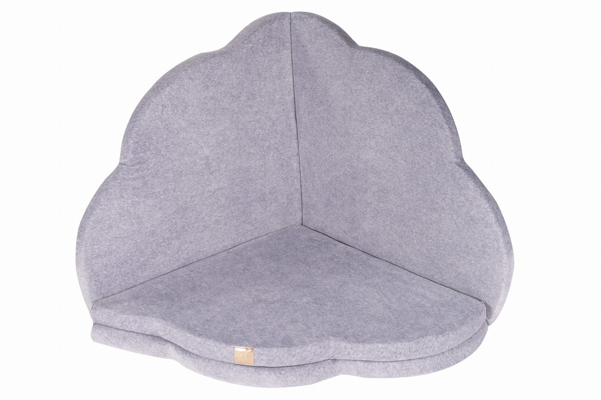 Interior view of grey cloud shaped play mat displaying hollow sleeping nest design
