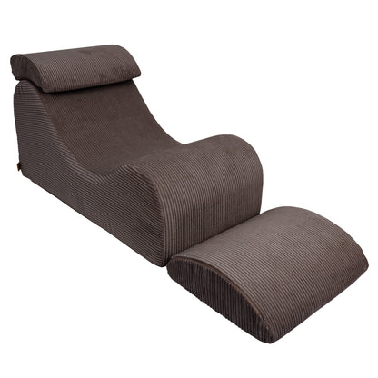 Brown Wave Lounger modern lounge chair with cushions and headrest pillow attached