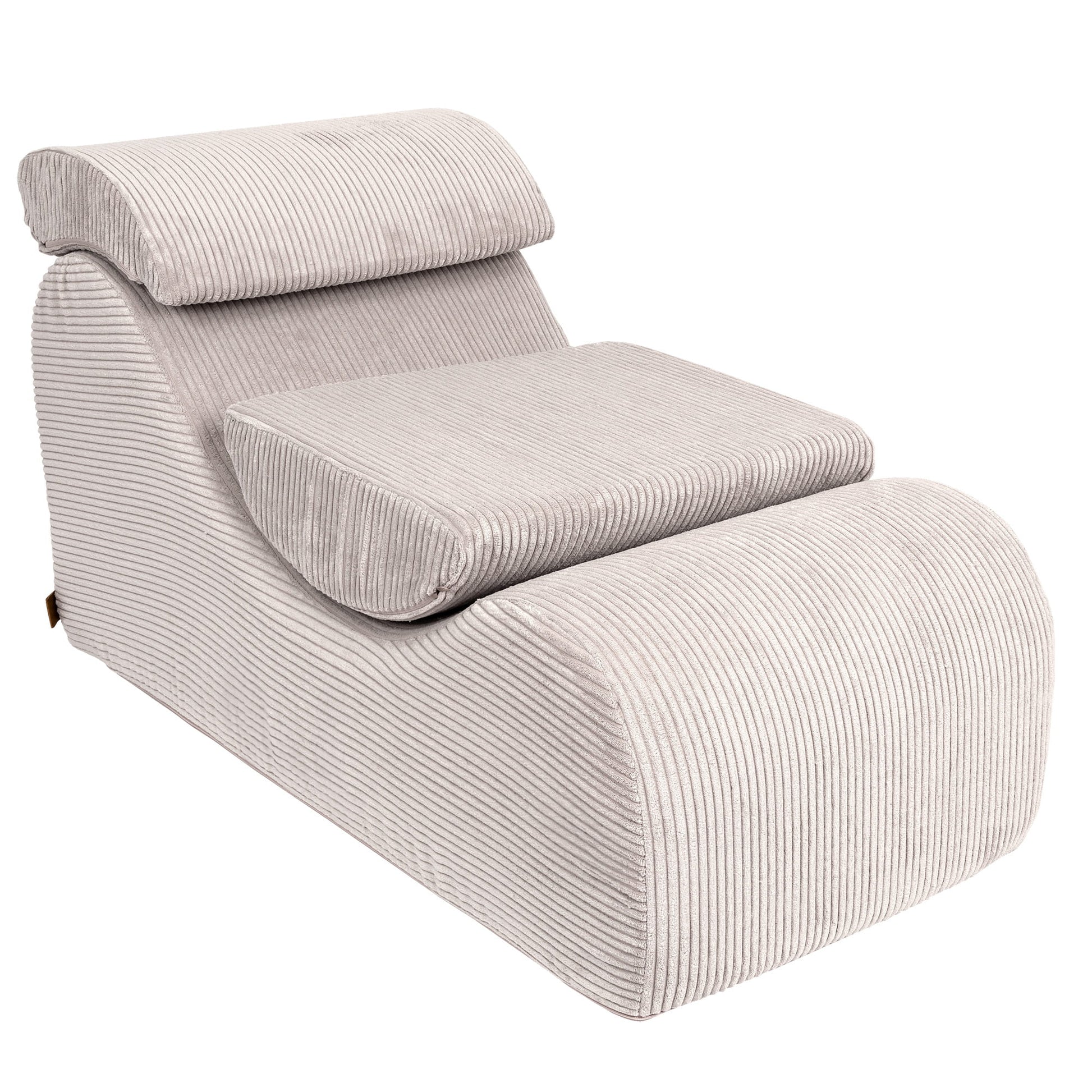Wave Lounger ecru lounge chair angled view with ribbed upholstery and cushioned headrest