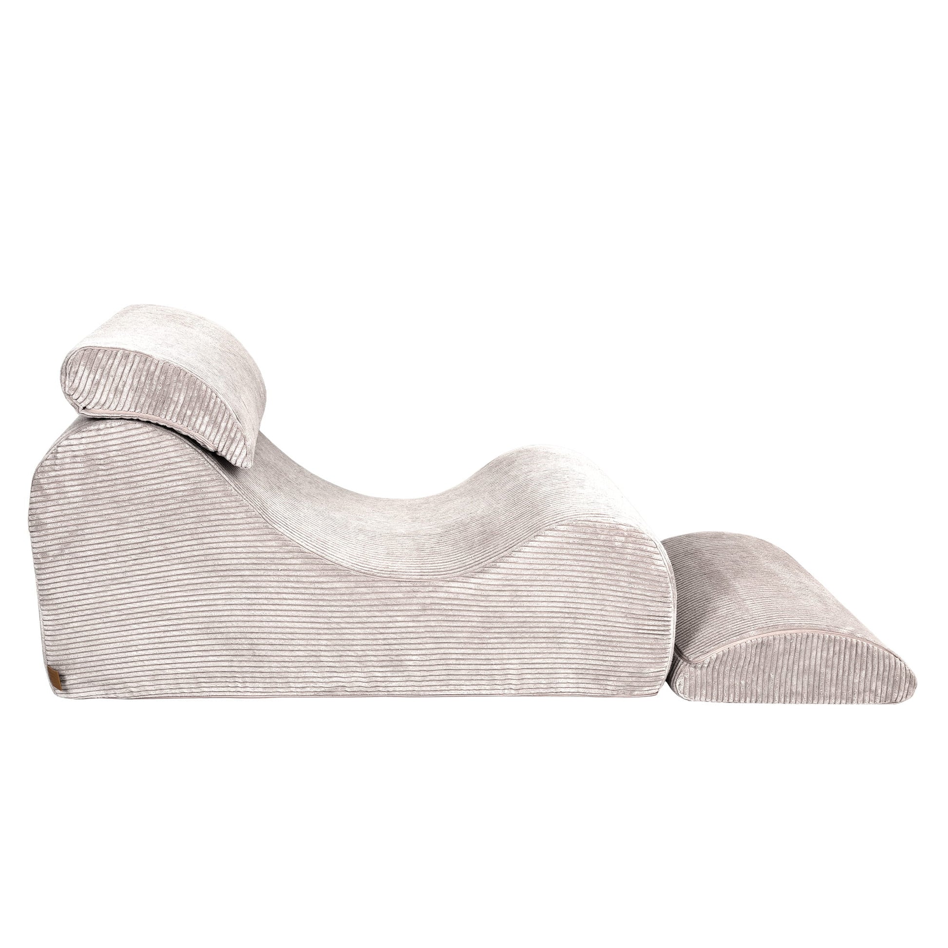 Wave Lounger ecru lounger side angle displaying leg support and ergonomic wave shape