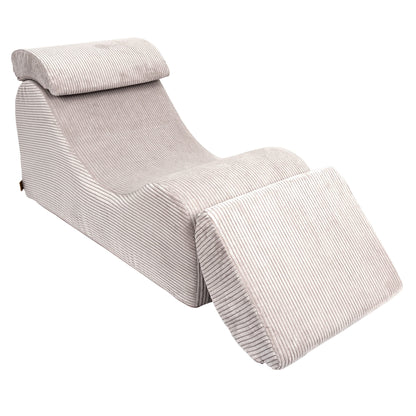 Wave Lounger in ecru, full-length side view with extended footrest for relaxation