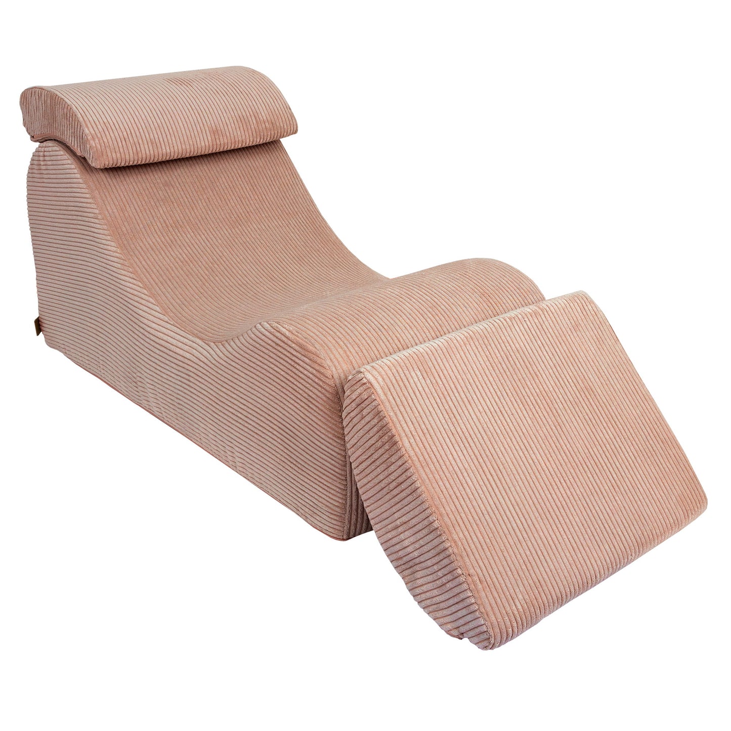 Powder rose Wave Lounger with extended footrest in relaxed position