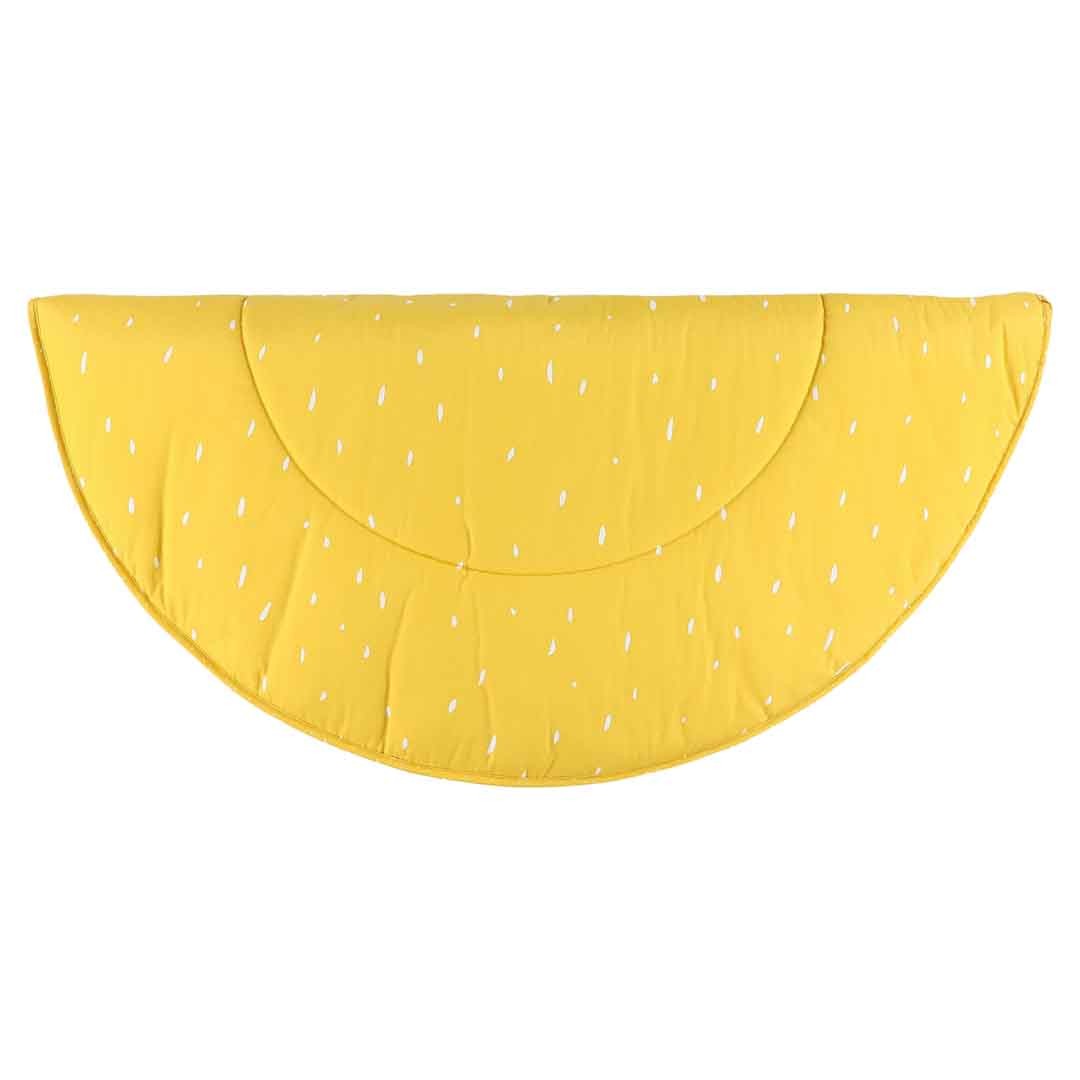 Yellow organic cotton play mat base with textured dot pattern