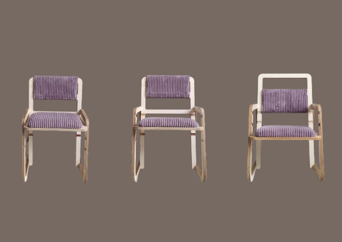 Three views of cannon pink Montessori chair showing front, side, and back angles