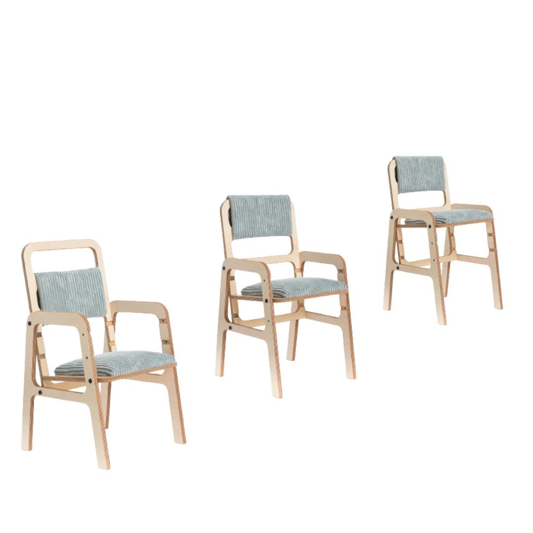 Adjustable chairs shown growing with child from toddler to older sizes