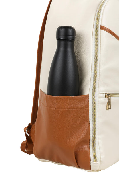 Ally Scandic Small Diaper Backpack Cappuccino – side view thermal pocket water bottle | Nestling