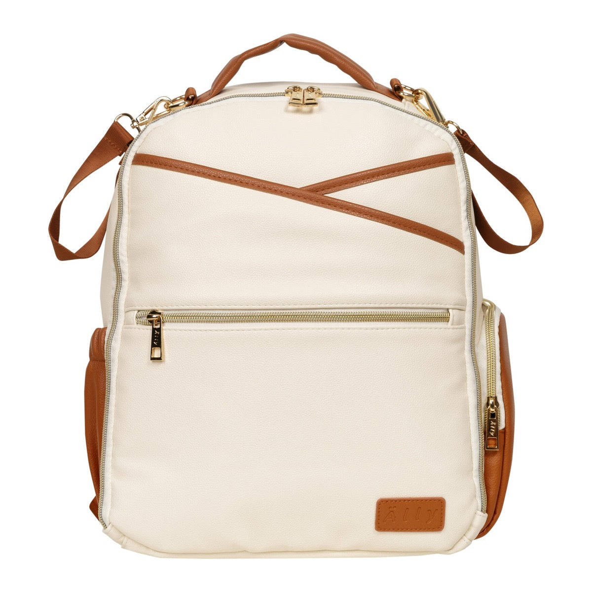 Ally Scandic Small Diaper Backpack Cappuccino – lifestyle mom wearing diaper backpack park | Nestling