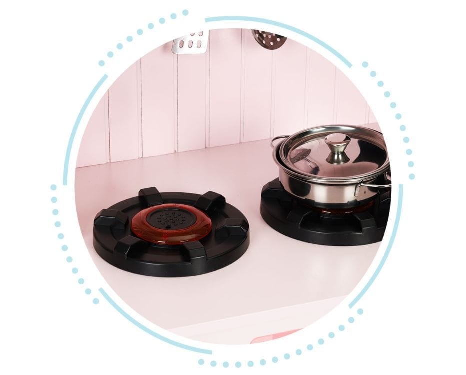 Angelove Pink Wooden Play Kitchen Oven Accessories – included accessories pots utensils | Nestling