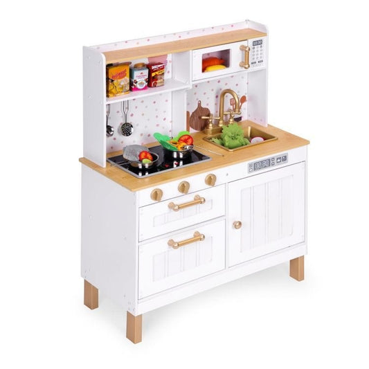 Angelove Wooden Play Kitchen Lights Sounds LED – full kitchen set front view white wood | Nestling